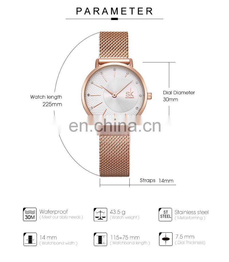 SHENGKE Hot Selling SS Mesh Band Watch IP Plated Rosegold Luxury Ladies Watch K0093L