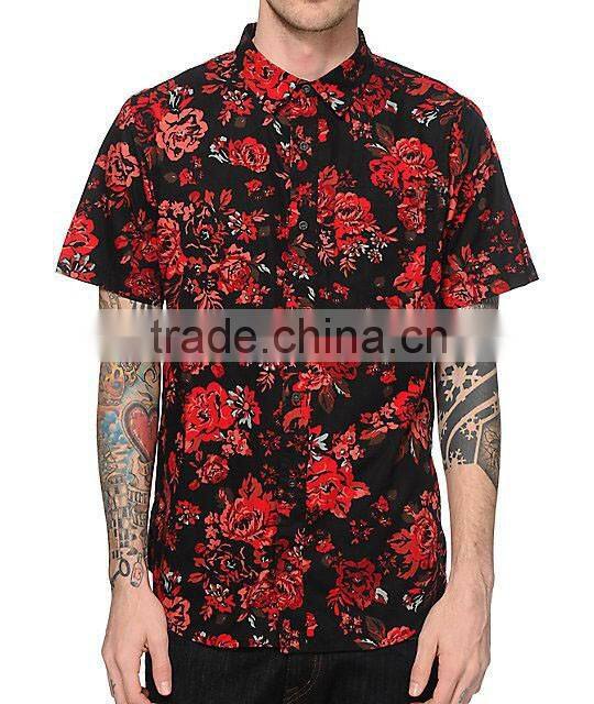 Wholesale Rose Printed Hawaiian Short Sleeve Mens Shirts