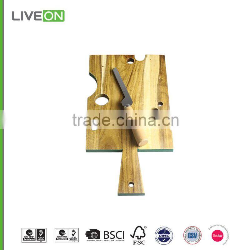 2015 LIVEON Acacia wood cheese shaped hole cheese cutting board set
