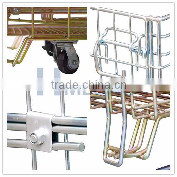 Welded stackable folding wire mesh container for warehouse