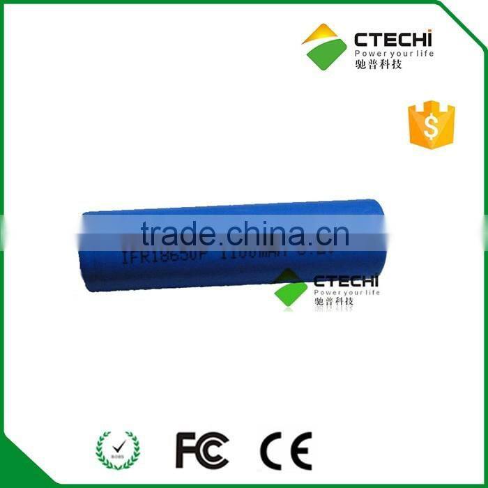 Li-fepo4 IFR18650 battery 3.2v voltage 1100mah capacity rechargeable battery