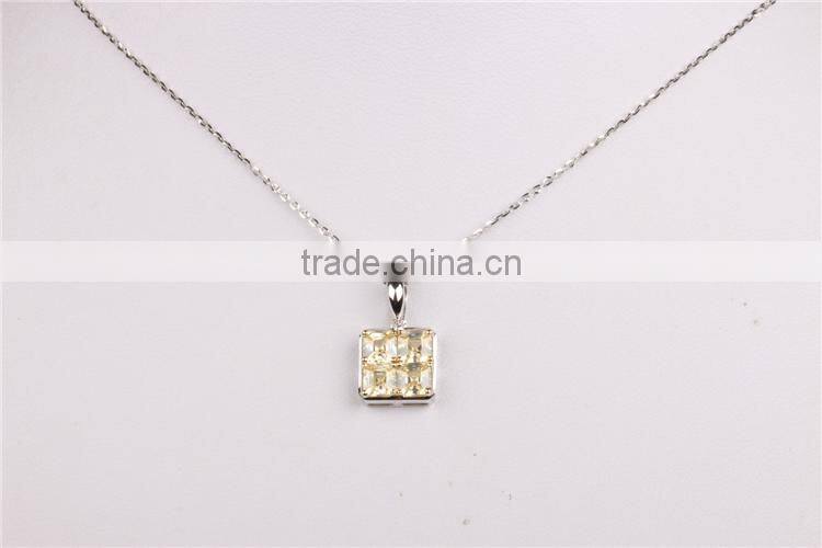 square set yellow zircon silver pendant nacklace