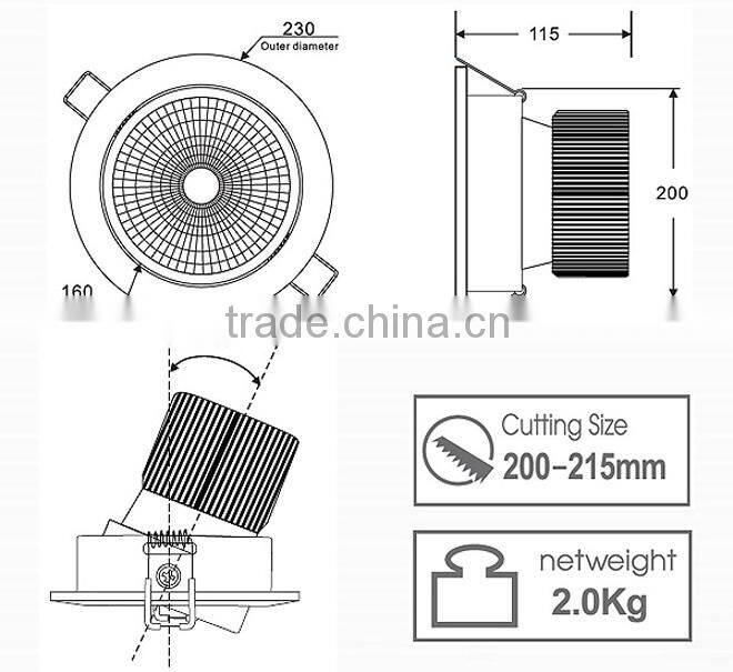 2016 popular new competitive Good heat dissipation 50w embedded downlight cob led downlight