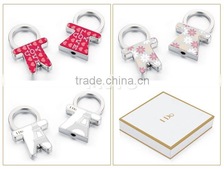 Creative metal pairs twins couple keychain ring in gift box