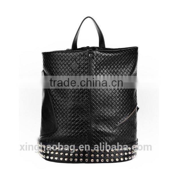 Hot selling fashionable triangle shaped leather backpack with rivet