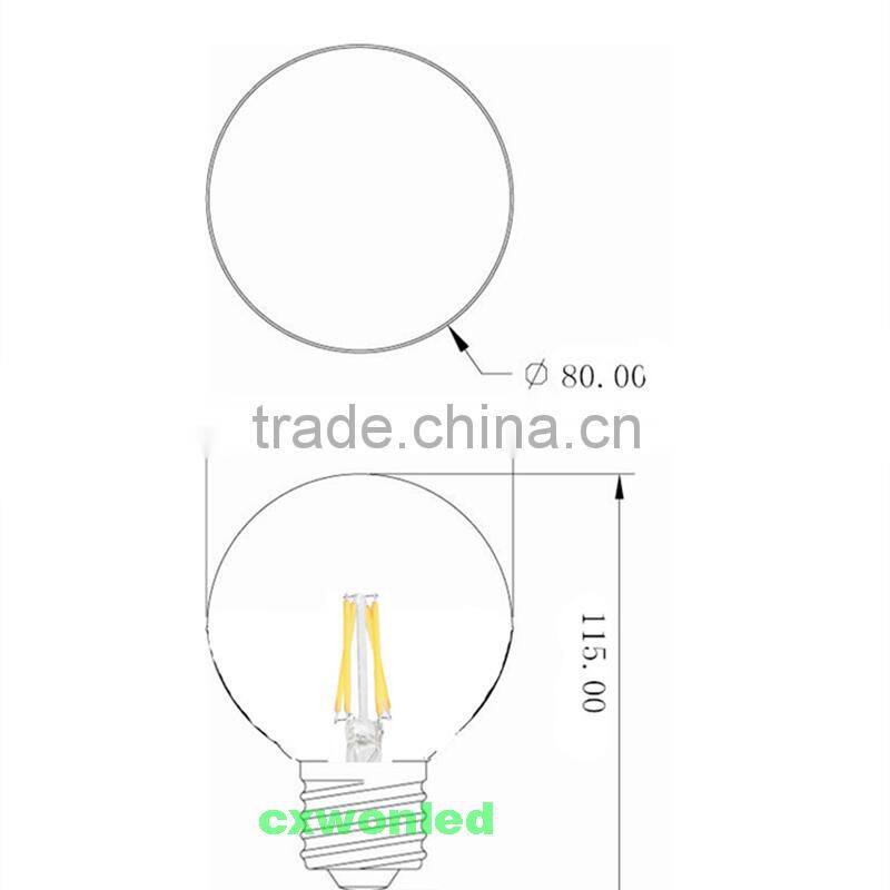 High brightness 50000hrs lifetime led filament bulb light ce rohs ul e27 e14 b22 6w led filament bulb for indoor decoration