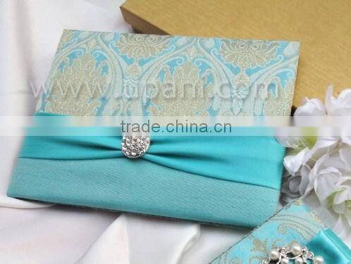 Silk Wedding Invitation card with brooch and ribbon