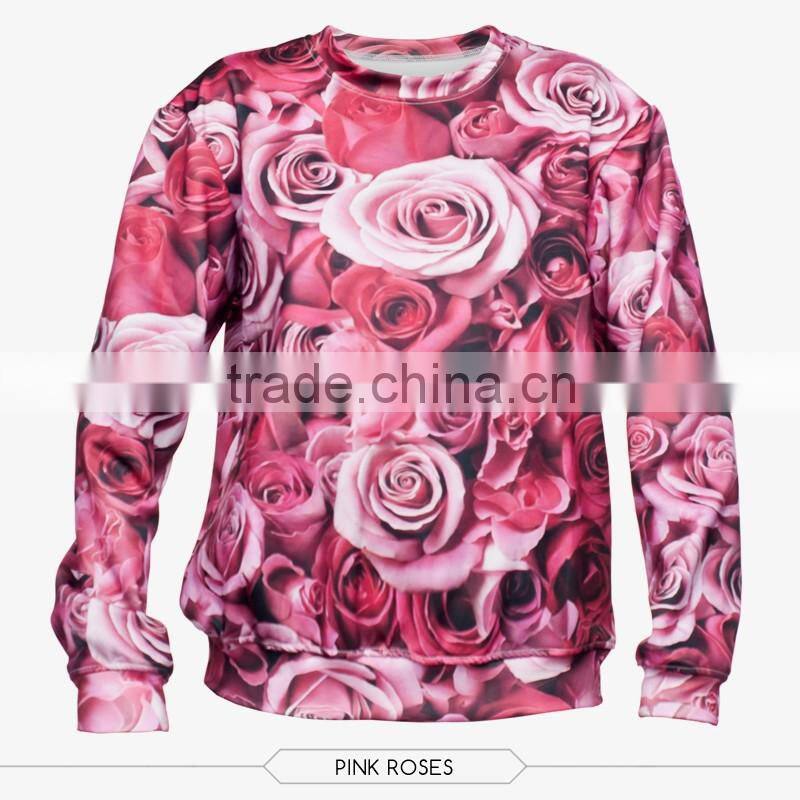 non hooded pink roses high quality 3d digital print fullprint crewneck sweatshirt spring autumn unisex custom oversized pullover