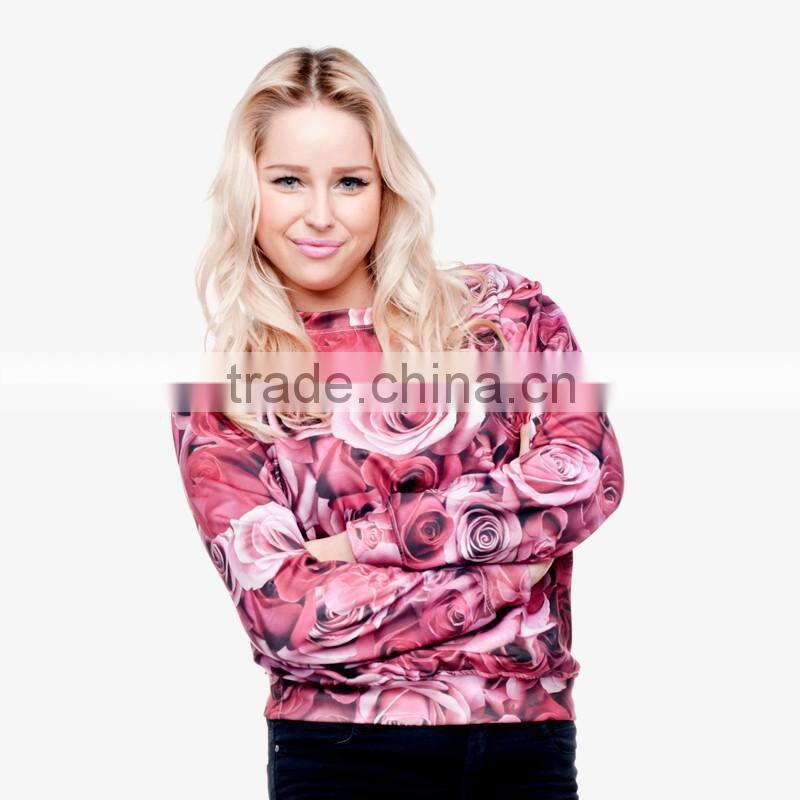 non hooded pink roses high quality 3d digital print fullprint crewneck sweatshirt spring autumn unisex custom oversized pullover