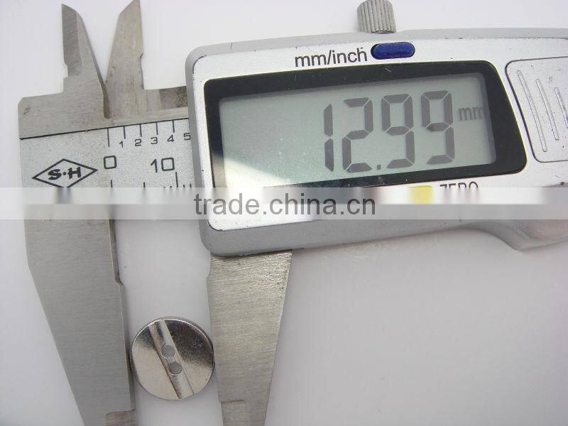 13mm fashion good quality shine silver 2 hole metal button