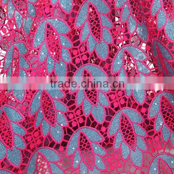 2016 High quality guipure cord lace embroidery fabric with stones latest style custom lace fabric for wedding dress