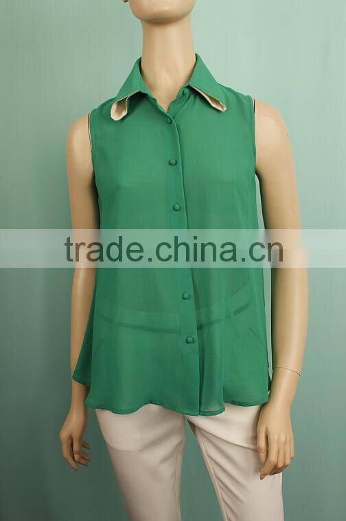 Summer short sleeve stand collar sexy office lady blouse designs WT150332360