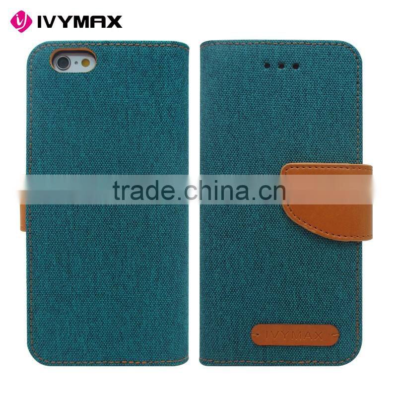 Wholesale dual color convas pouch case with credit card for iphone 6 folio flip case cover