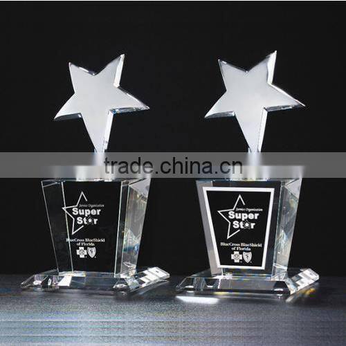 Beautiful crystal star trophy clear laser engraved crystal trophy