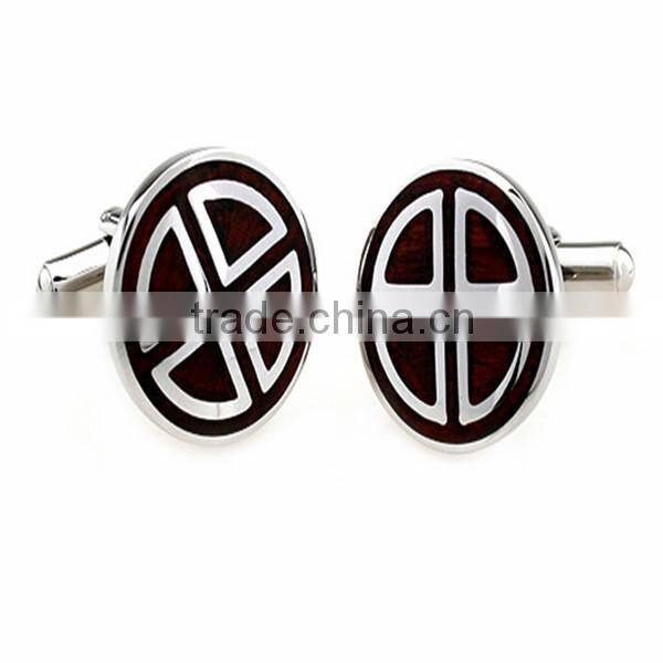 Custom round stainless steel Wood Keyhole Cufflinks with logo