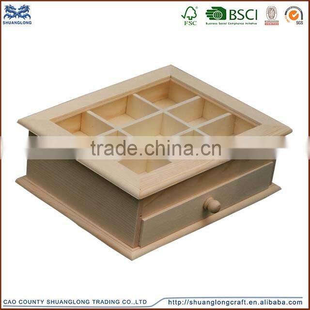 handmade wooden tea bag decorative storage set boxes with glass lid