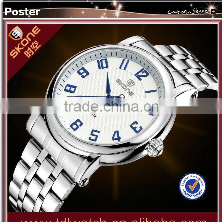 SKONE 7214 cheap mens water resistant japan movt quartz watch stainless steel