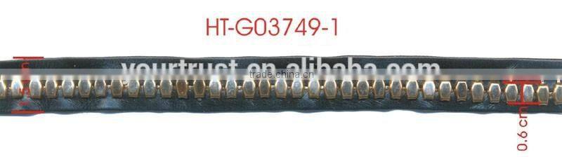 Grommet Eyelet Black Leather Gold Flat Metal Beaded Trim For Wedding Dress