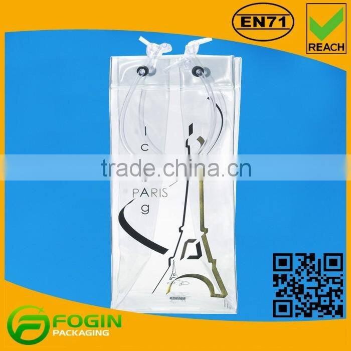 Clear PVC Ice Wine Bottle Bag Recyclable Plastic Cool Portable Bag