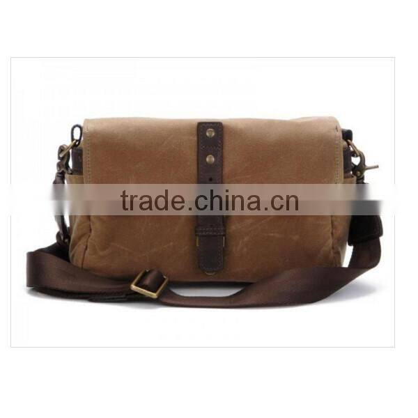Tan Waxed Canvas Messenger Bag With Full-grain Leather