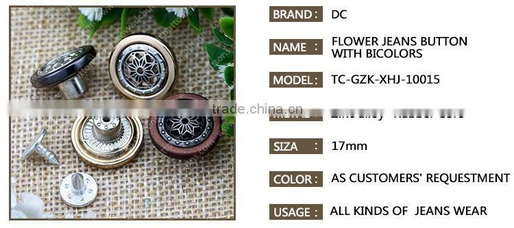 Flower Denim Alloy Shank Button with Bicolors For women clothing