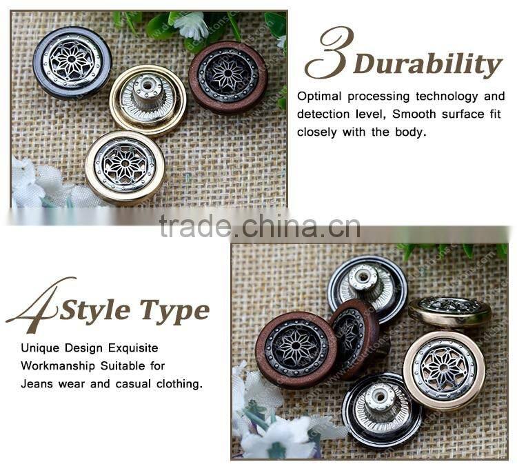 Flower Denim Alloy Shank Button with Bicolors For women clothing