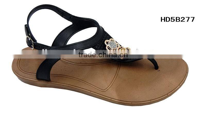 Simple PVC Outsole Ladies Flat Sandals Wood Women Summer Sandals
