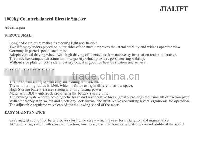 Two door frame full electric hydraulic stacker 2TON