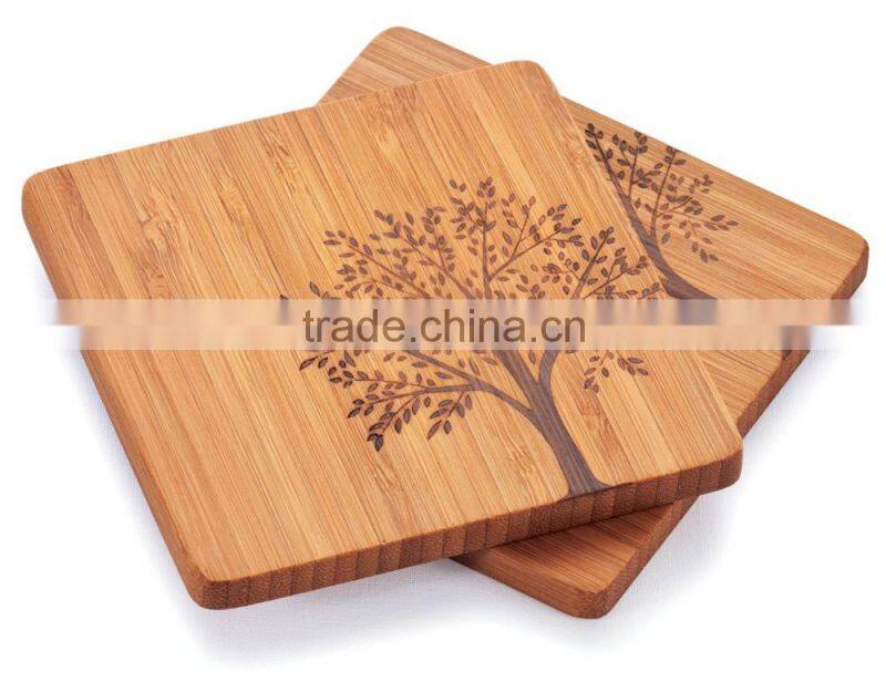 custom laser engraving logo wooden tea cup drink coaster wholesale