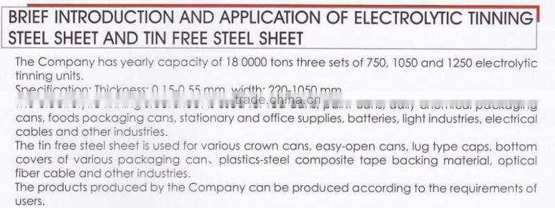 Electrolytic TinPlate sheet