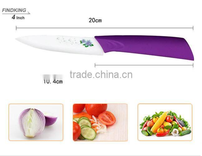 FINDKING 2014 Hot High Quality Flower Painted Zirconia Ceramic Kitchen Knife Set fruit Kit 3" 4" 5'' inch+Covers