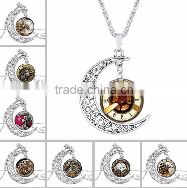 2016 Silver Plated Color Women Glass Cabochon Pendant Necklace Wholesale