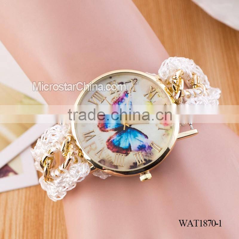 DIY hand made woven chain butterfly braided watch