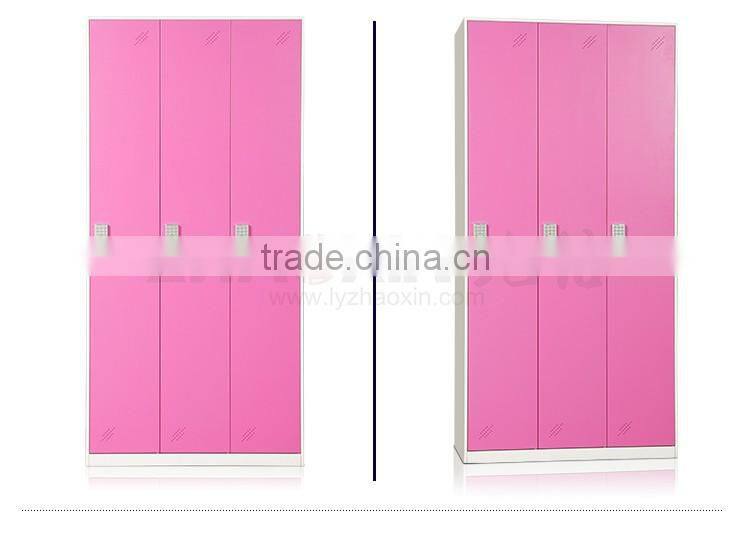 pink wardrobe with 3 door steel electronic lock cabinet durable steel locker