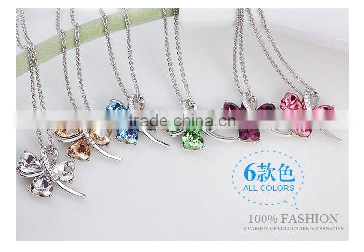 OUXI 2016 high quality korean design butterfly charm AAA zircon jewelry necklace set 10609