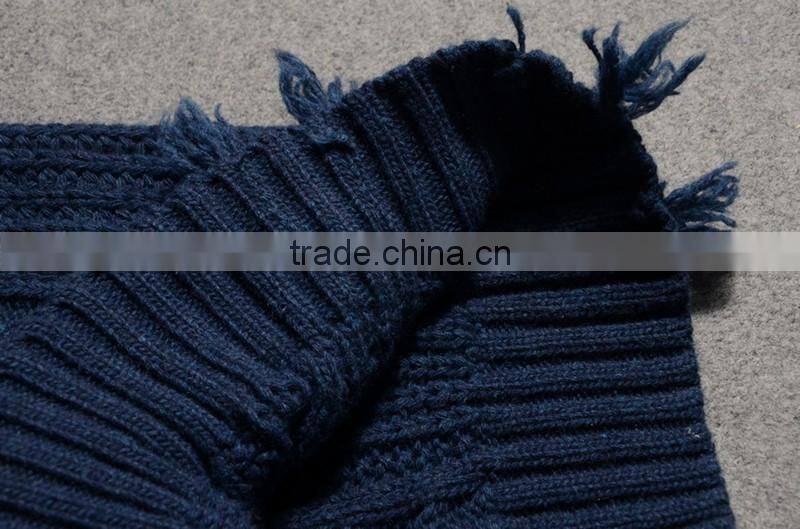 Wholesales Sweater Design Woman Latest Fashion Navy Blue Knitted Sweater With Long Sleeve