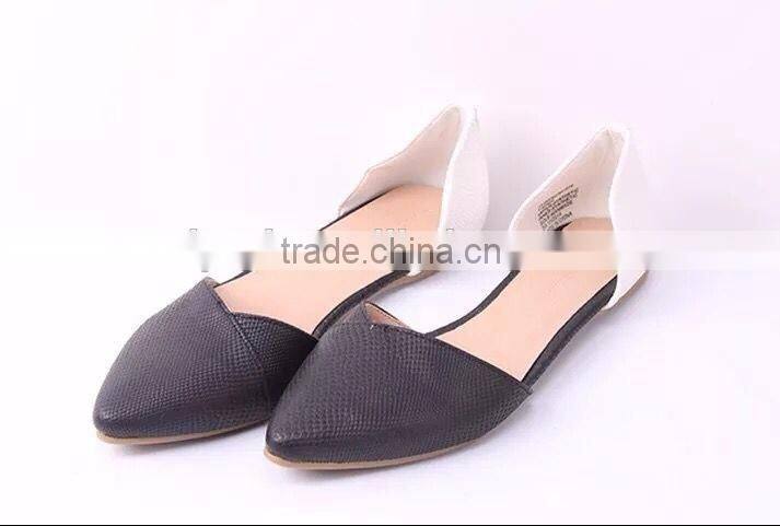 2016 ladies flat shoes snake PU upper pointed toe shoes ladies fancy ballerina shoes