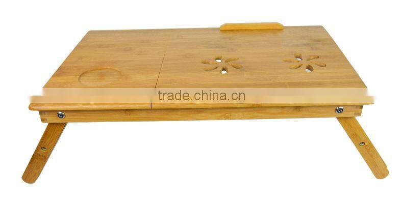 100% Bamboo Portable Laptop Desk Table Foldable Breakfast Serving Bed Tray Tilting Top Drawer BH004