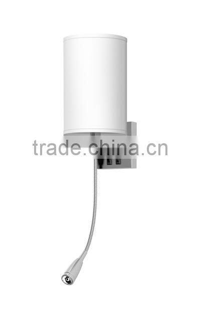 Best price brushed nickel power outlet hotel wall lamp reading lamp for USA Canada Mexico UL CUL ETL from zhongshan factory