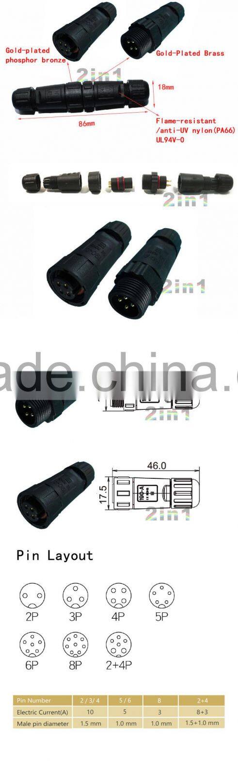 IP68 SQ14-4P Nylon Cable Wire Solder Electric Waterproof Connector