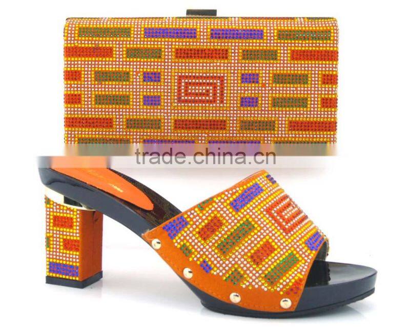 Italian designer shoes and bags to match chuncky heel women shoes mix colorful stone bag