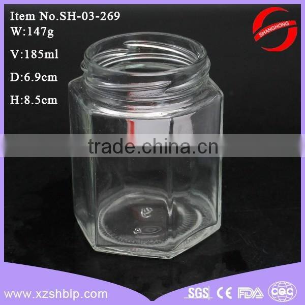 180ml 220ml hexagonal glass jar for honey