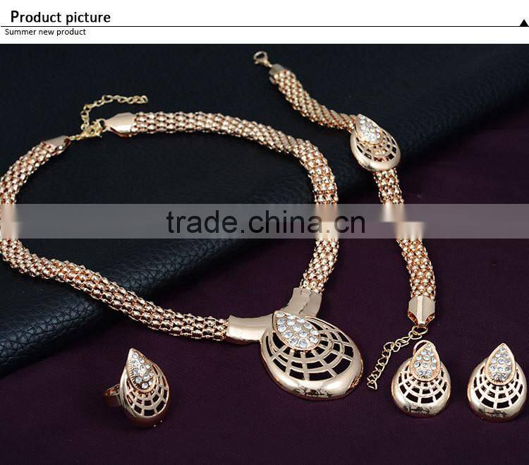 Women Fashion Necklace Earring Bracelet JW007 Wedding Bridal Jewellery Gold Plated Alibaba Jewelry Set