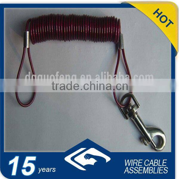 Spring wire rope with snap hook and loop