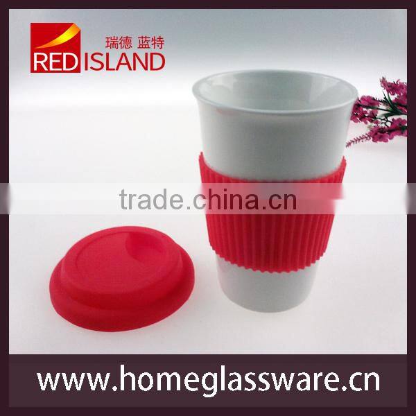wholesale high quanlity pop mug ceramic cup with silicon lid &sleeve