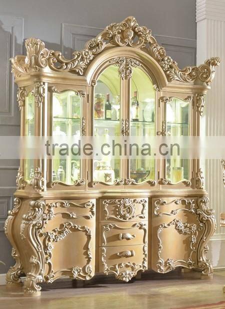 Luxurious European Royal Classic Solid Wood Hand Carved Wine Cabinet/Display Cabinet(MOQ=1 SET)
