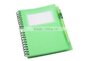 Plastic covered notebook with 70 striped sheets ballpoint pen