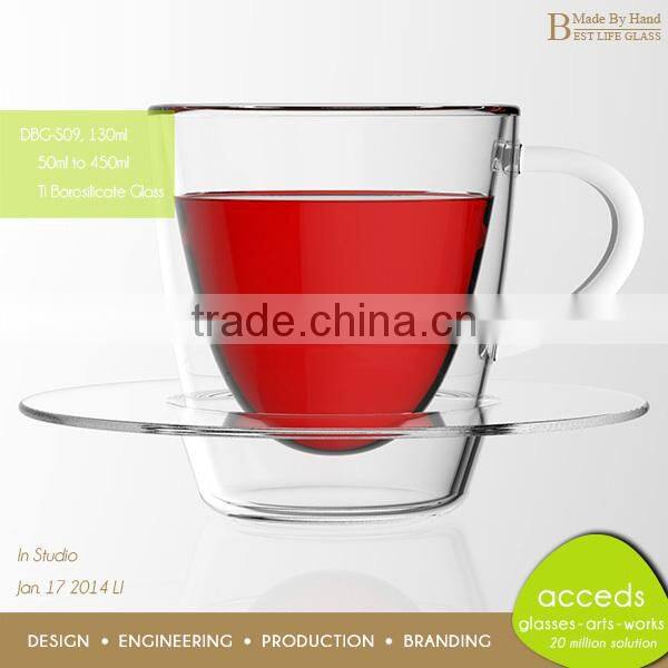 Unique Design Promotion Borocilicate Glass Drinking Cup And Saucer