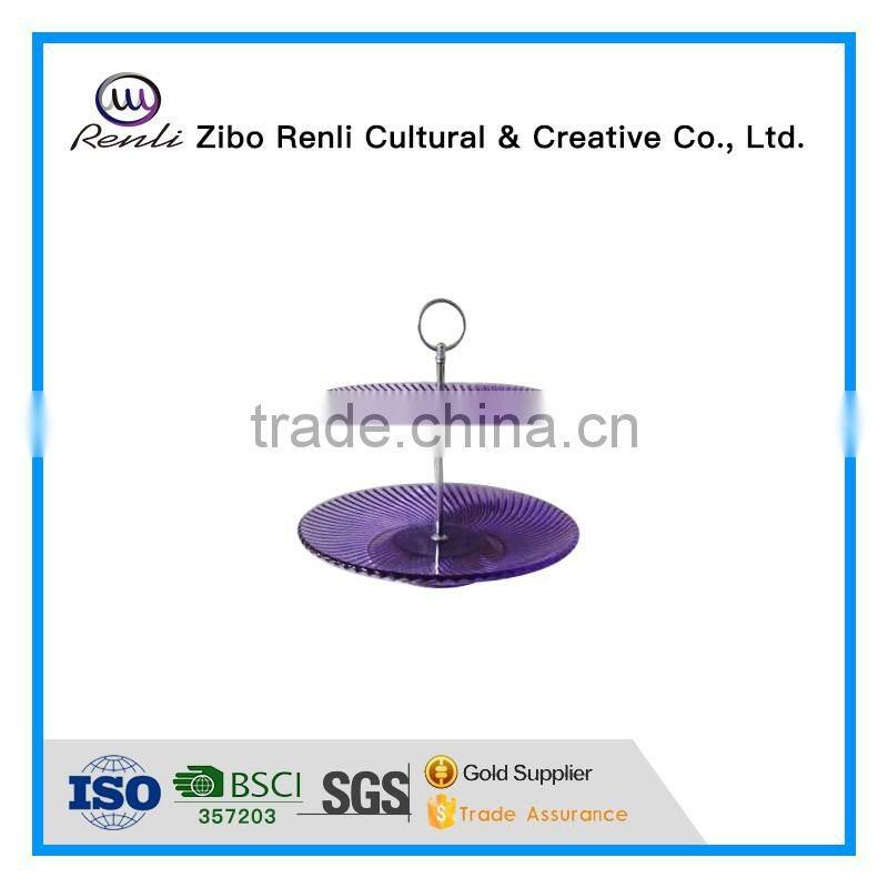2 Tiers Purple Colored Modern Decorative Threaded Deep Glass Fruit Plate