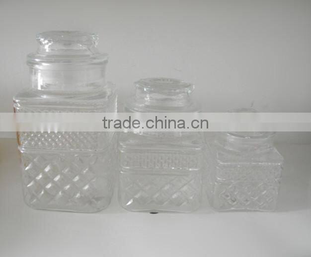 China square crystal sealed glass jar with glass lid